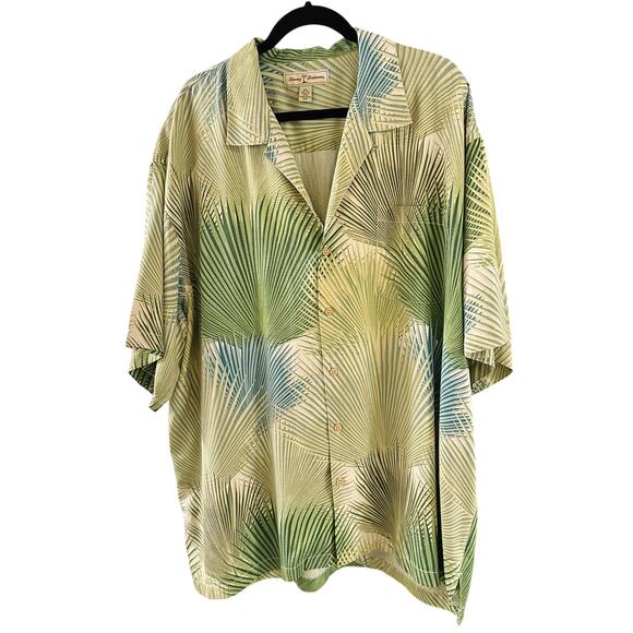 Tommy Bahama - 100% Silk Green Palm Frond Pattern Shirt - XXL - Vintage - Picture 1 of 7